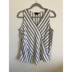 Simply Styled by Sears Womens Medium Blue White Striped Faux Wrap Sleeveless Top